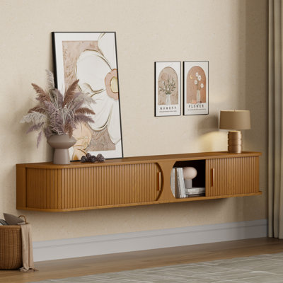 71" Floating TV Stand with Sliding Tambour Doors, Wall-Mounted Media Console with Storage and RGB Lights for TVs up to 80"