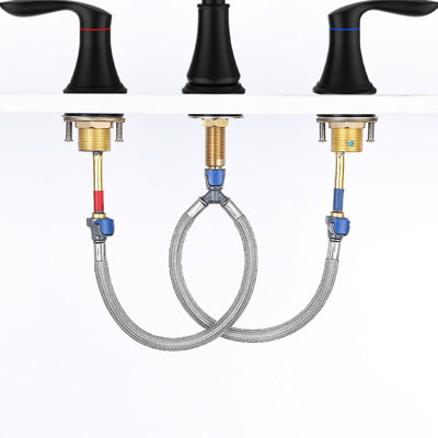 Robinet de salle de bain espacé de 8 pouces noir mat - 2 poignées, 3 trous, bec pivotant à 360 °, finition, méthode d'installation éco-efficace 2 Trou d'évier de 8 po résistant aux taches et aux rayures, efficace, facile à installer