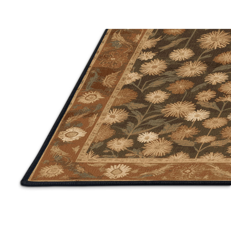 Tapis botanique brun lavable à la machine, Rond 6 pi