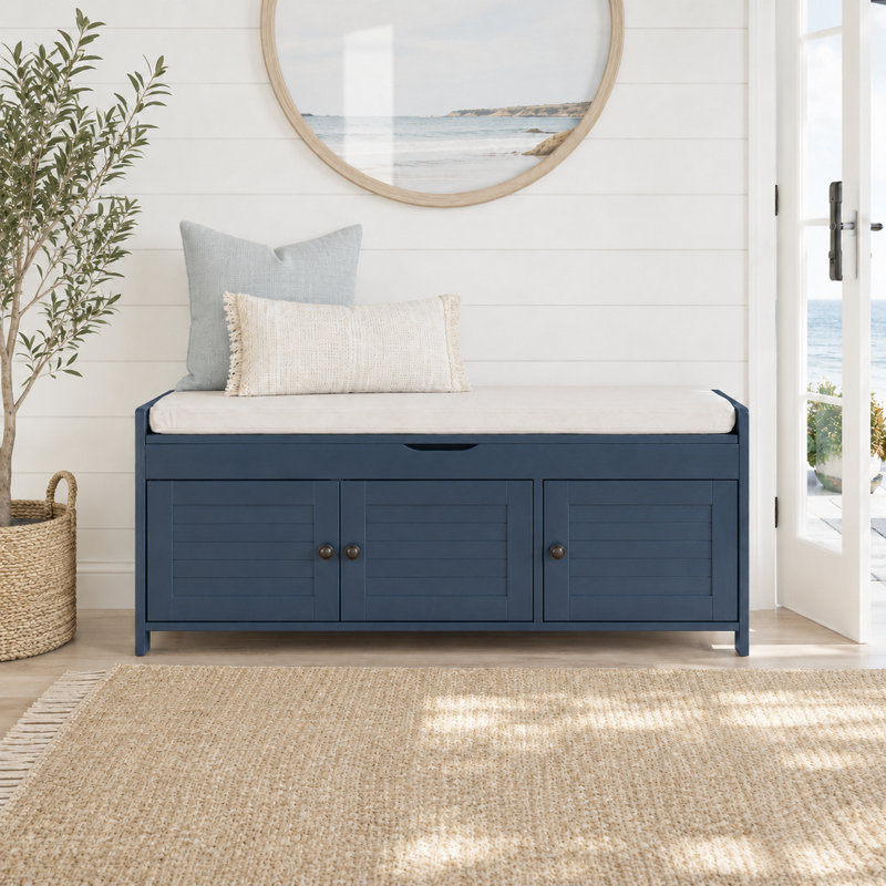 Banc de rangement rembourré avec armoire, Bleu marine antique
