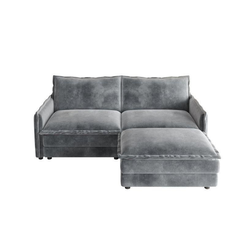 Canapé modulaire gris en velours côtelé gris 2 pièces pour salon, structure haute, structure en bois, canapé avec coussins relaxants, surface, base