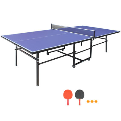 Table de ping-pong rouge de taille moyenne (2,44 m), pliable et portable, avec filet, 2 raquettes et 3 balles, idéale pour les jeux d'intérieur.