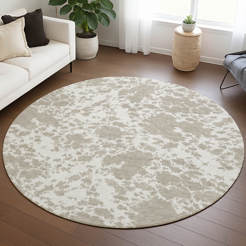 Machine Washable Indoor/Outdoor Chantille ACN2919 Abstract Rug, Cream, 8' Round