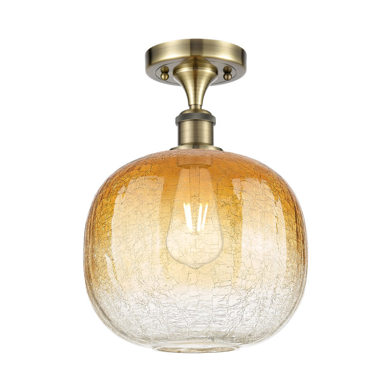 Nute - 1 lumière - Abat-jour opale - Plafonnier semi-encastré, Transparent, Clear/Yellow / Antique Brass