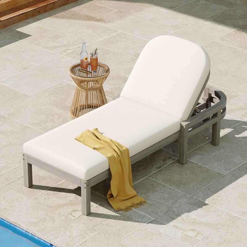 Outdoor Chaise Lounge Set Of 2, 5-Position Adjustable Backrest, Solid Wood, Arched Contour, Contemporary, Poolside, Gray