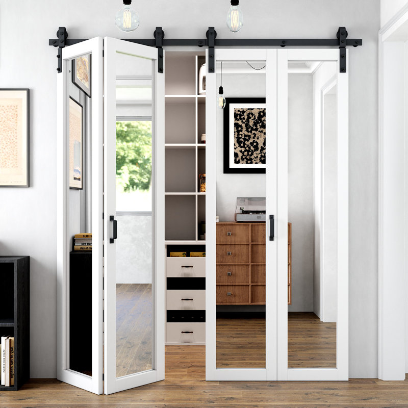 Miroir de porte de grange pliable en bois 84 po avec trousse de quincaillerie d'installation , 72 po x 84 po