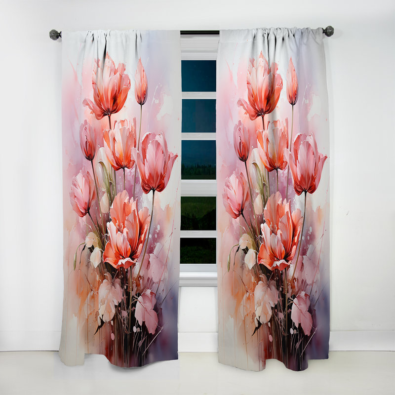 Komarek Tulips Rendered in a Monochromatic Palette II - Traditional Velvet Curtain - 1 Panel, 52" W x 90" L