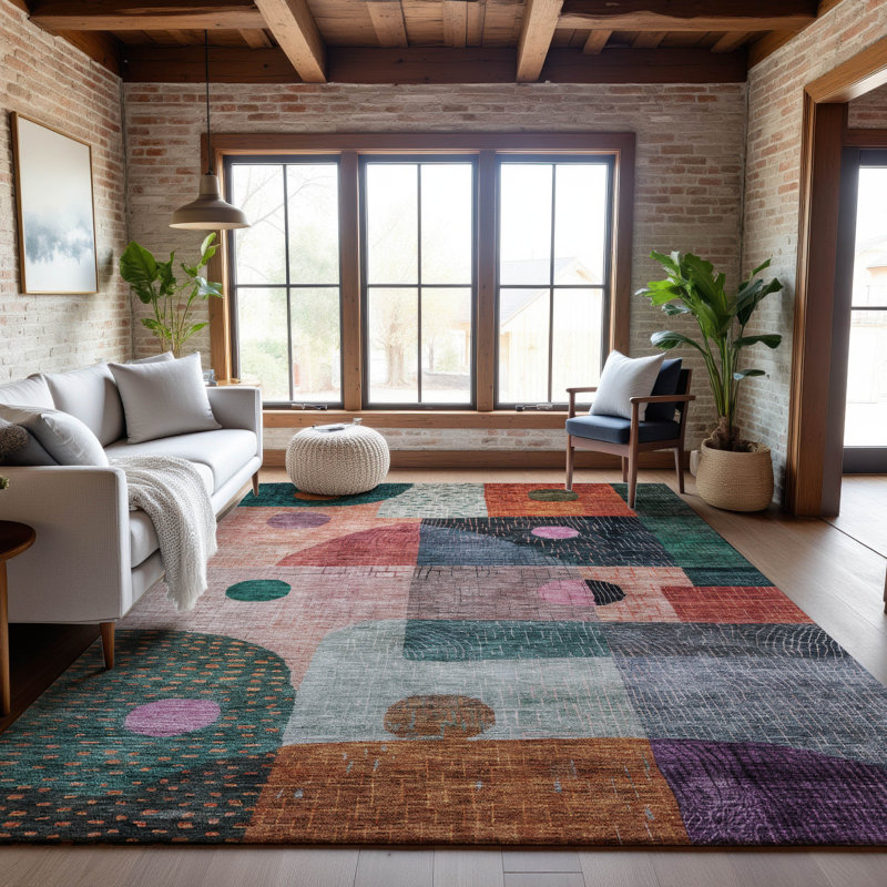 Tapis géométrique de qualité supérieure lavable à la machine Dilorenzo AMF1117, Rectangle 5' x 7'6"
