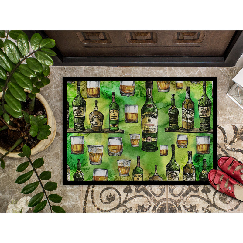 L 27 po x 18 po tapis de porte extérieur antidérapant, Vert / Brun, L 36 po x l 24 po