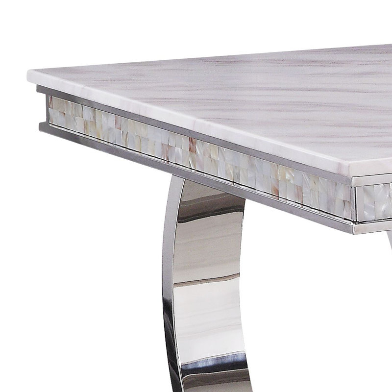 Edd Rectangular Dining Table in White and Mirrored Silver