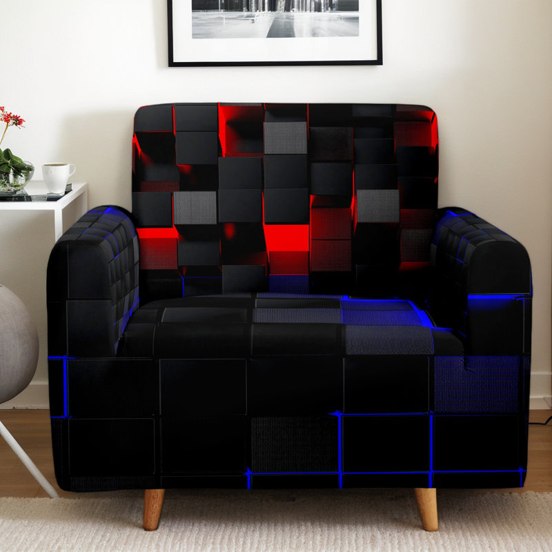 Housse pour canapé extensible 3D / noir / rouge / bleu Modern, H 40 po x l 91 po x P 39 po, Blue and Red Checkered