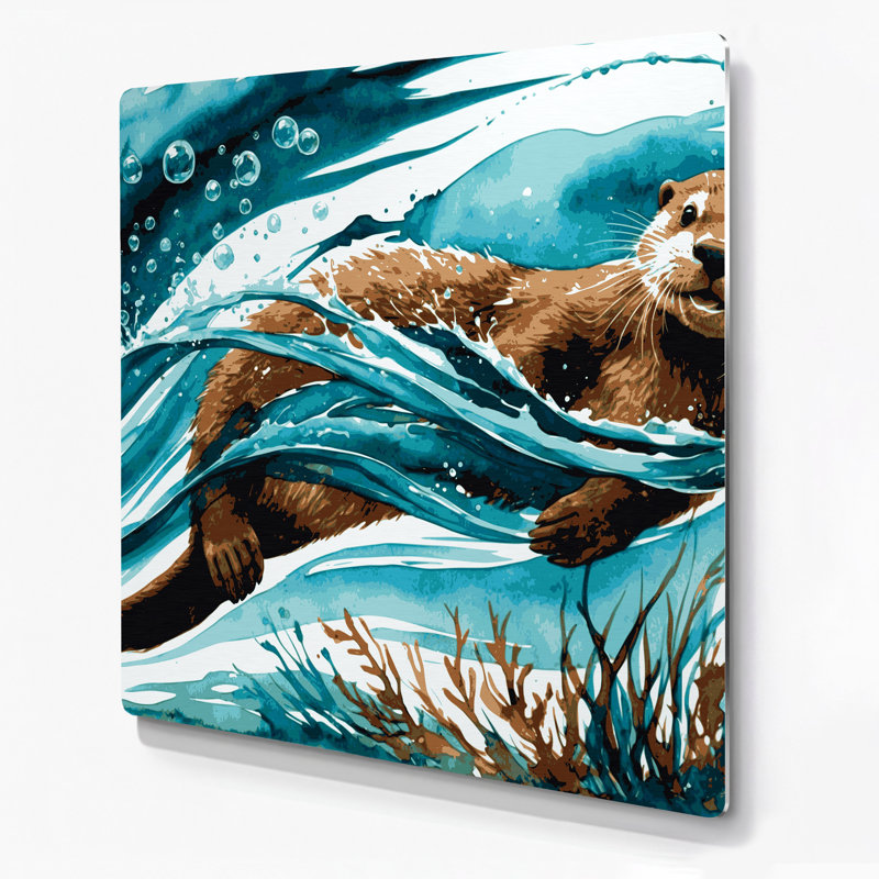 Wildlife Giant Otter Blue Metal Wall Art, 12'' H x 12'' W