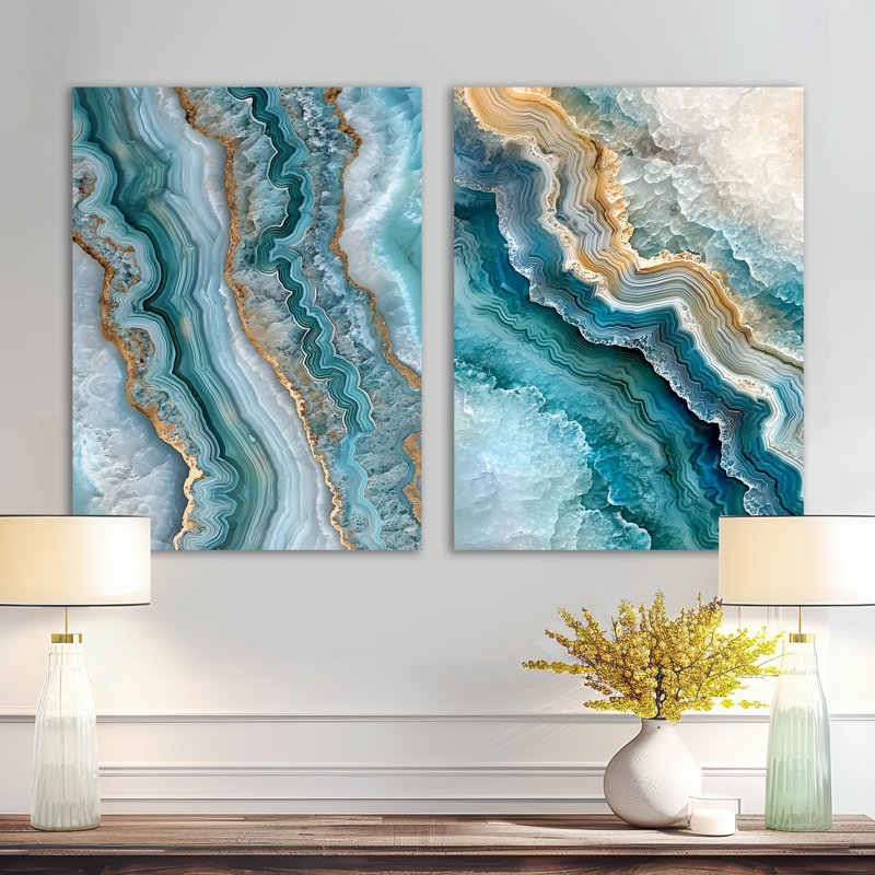 Agate, rêve, rivière, rivière, art mural sur toile géode traditionnelle 2 pièces, H 32 po x l 48 po, Toile tendue