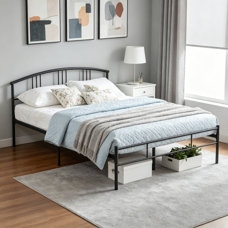 Full Metal Bed with 2 Black Nightstands – 3 Piece Modern Bedroom Set, Full, Black