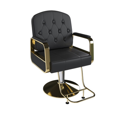 Hydraulic Barber Chair With 360° Rotation - Professional Styling Chair With Air Pump, Non-Reclining Design, Black & Gold (Single Unit)