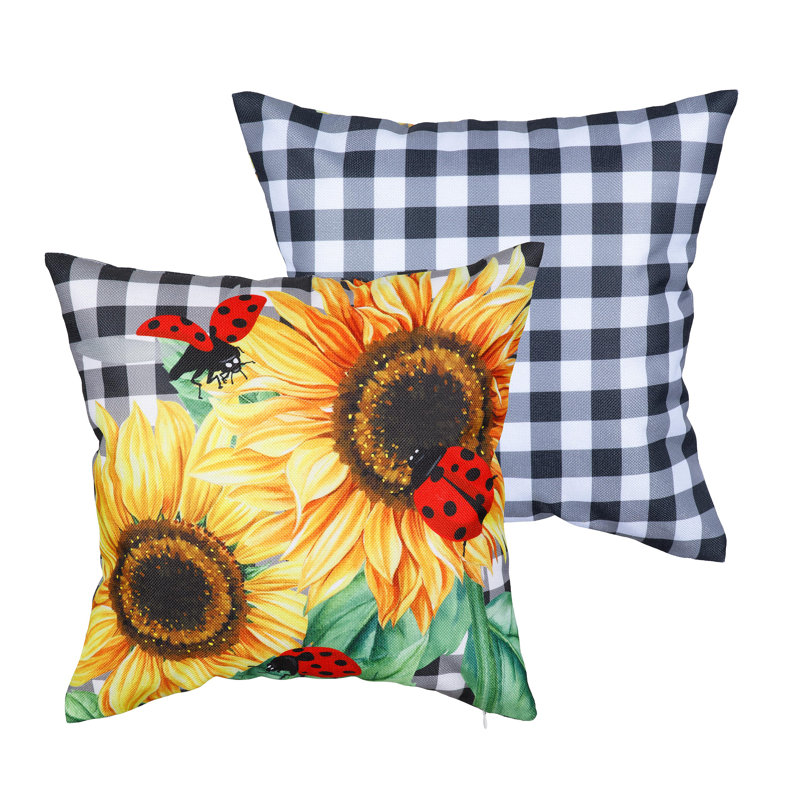 Sunflower Ladybugs Pillow Cover