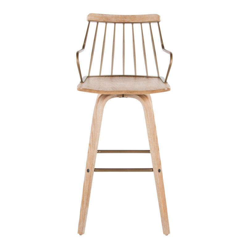 Preston White Washed Wood and Metal Swivel Counter Stool