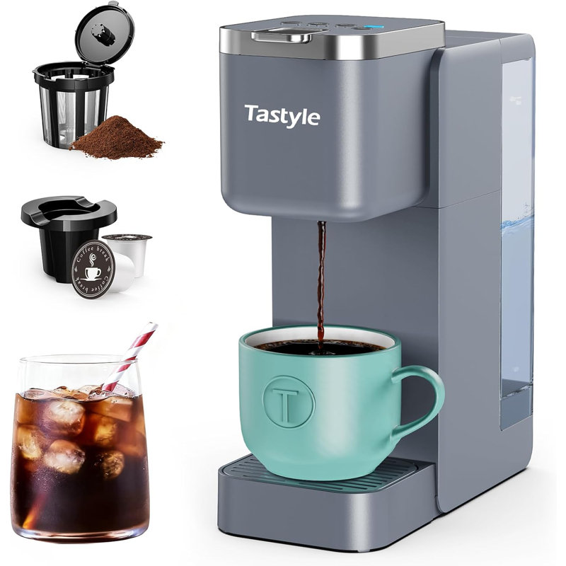 Machine à café à portion unique, machine à café glacée et chaude pour tasses et moules K, conception compacte, réservoir d'eau amovible de 40 oz