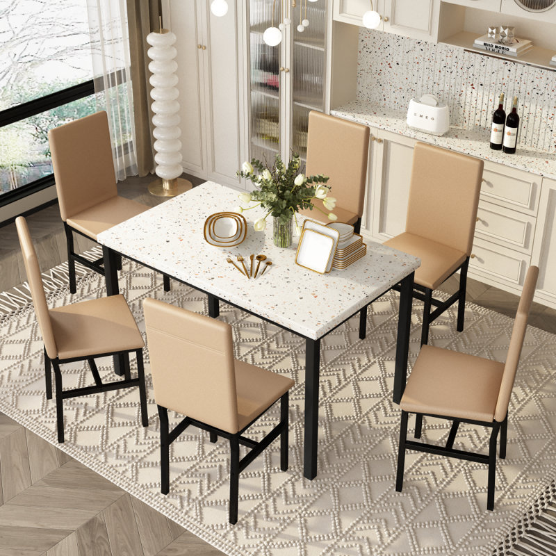 Ensemble de table de salle à manger 7 pièces avec 6 chaises, ensemble de table de cuisine et chaises pour 4 à 6 personnes, mobilier de table de cuisine moderne, ensemble de table de cuisine rectangulaire 7 pièces, table de salle à manger moderne et chaises pour la cuisine et la salle à manger, sièges et cabines