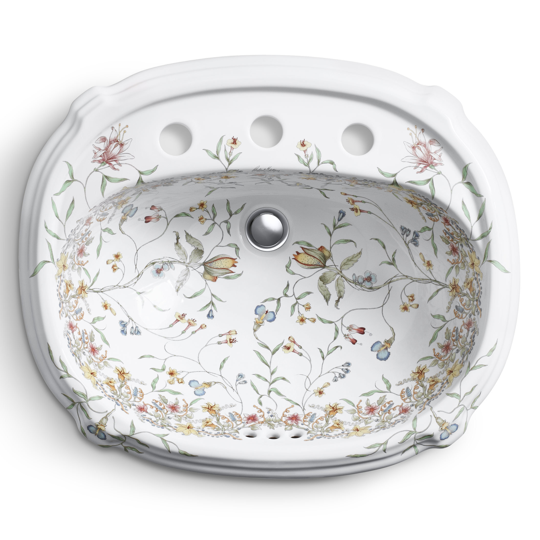 Kohler English Trellis Ceramic Oval Drop-In Bathroom Sink with Overflow ...