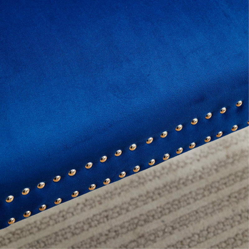 Banc rembourré, banc de salle à manger capitonné avec pieds en acier inoxydable, Blue, Silver