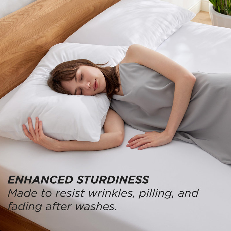 Ensemble de draps-housses en jersey de polyester, Blanc pur, Ensemble de draps pour lit simple avec un drap-hou