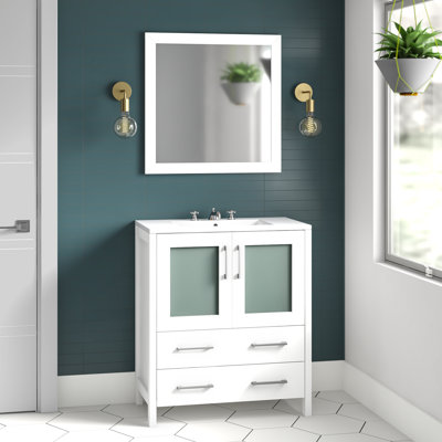 Brescia 30" Single Sink Freestanding Bathroom Vanity with Ceramic Top and Matching Mirror