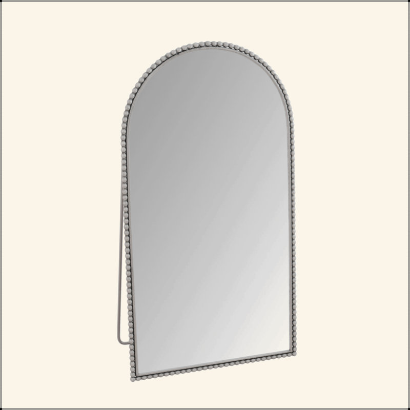 Miroir de plancher pleine longueur rétro en fer arqué avec pieds de soutien, Argent argent