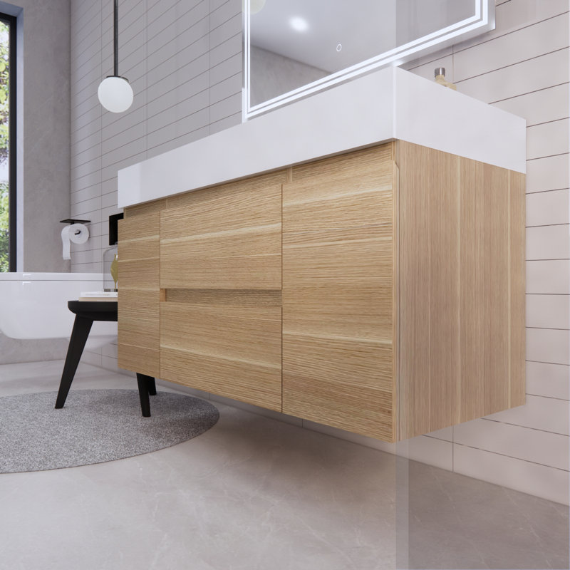 Babajide Bathroom Vanity with Acrylic Top, White Oak