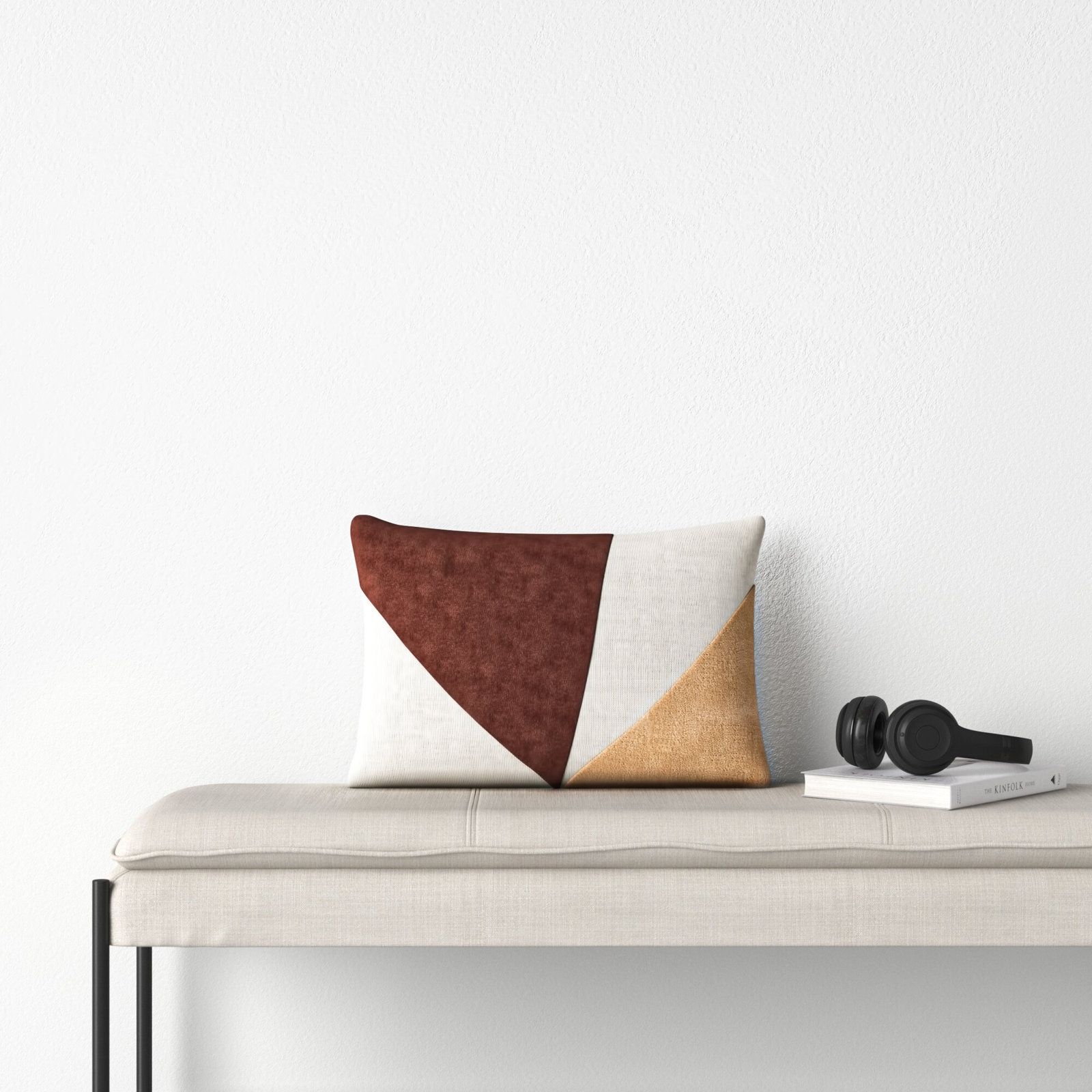 Kathleen Geometric Cotton Lumbar Pillow Cover, Dark Brown/Camel