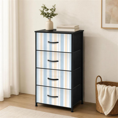 Petite commode à 4 tiroirs pour chambre à coucher à rayures bleues et blanches, beige et beige