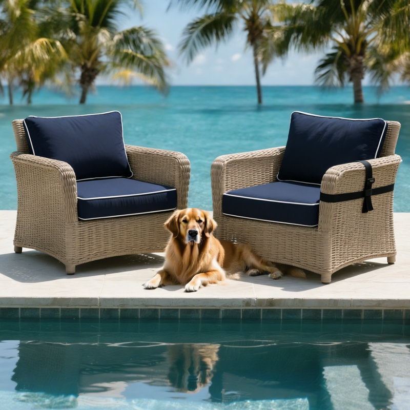 25.6 x 25.6 In Patio Furniture Cushions set of 2, Fade Resistant Outdoor Seat Cushions witj 4 pairs of Ties, Deep Seat Cushion for Seat Patio Chairs, Rattan Furniture, Wicker Seating, outdoor Adirondack Chair, Navy Bluenavy Blue