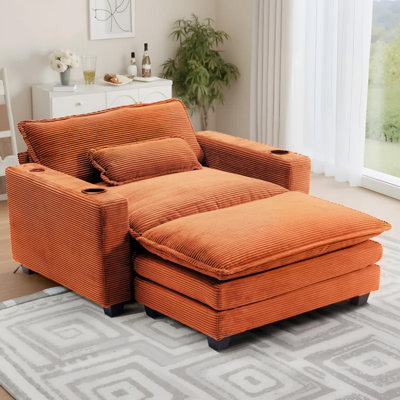 41" W Corduroy Oversized Comfy Accent Chair With Ottoman,usb Port & Cup Holders by Ebern Designs