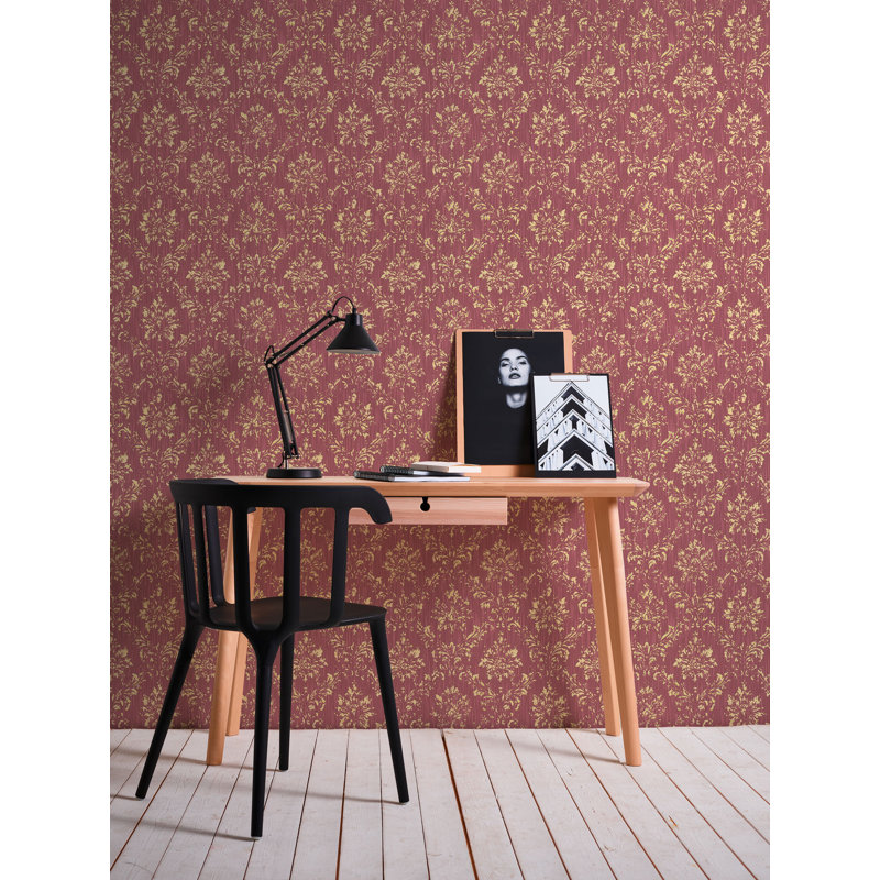Calabro 10.05m x 53cm Matte Wallpaper Roll, Grey/Red