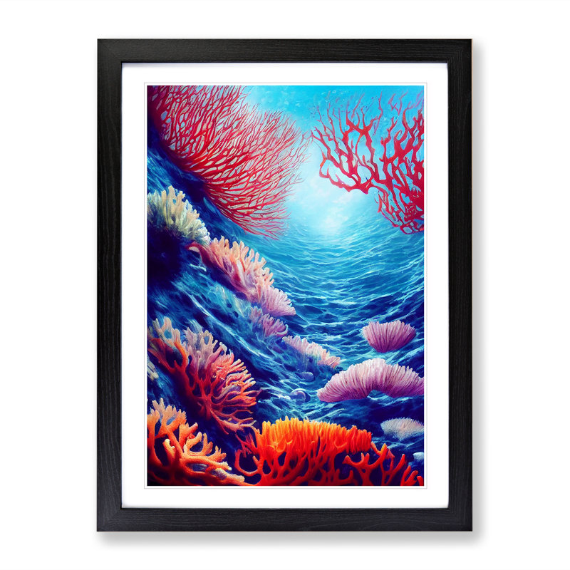 Colourful Coral Reef No.2 - Wall Art, Black Framed, 66cm H x 48cm W x 2cm D, White