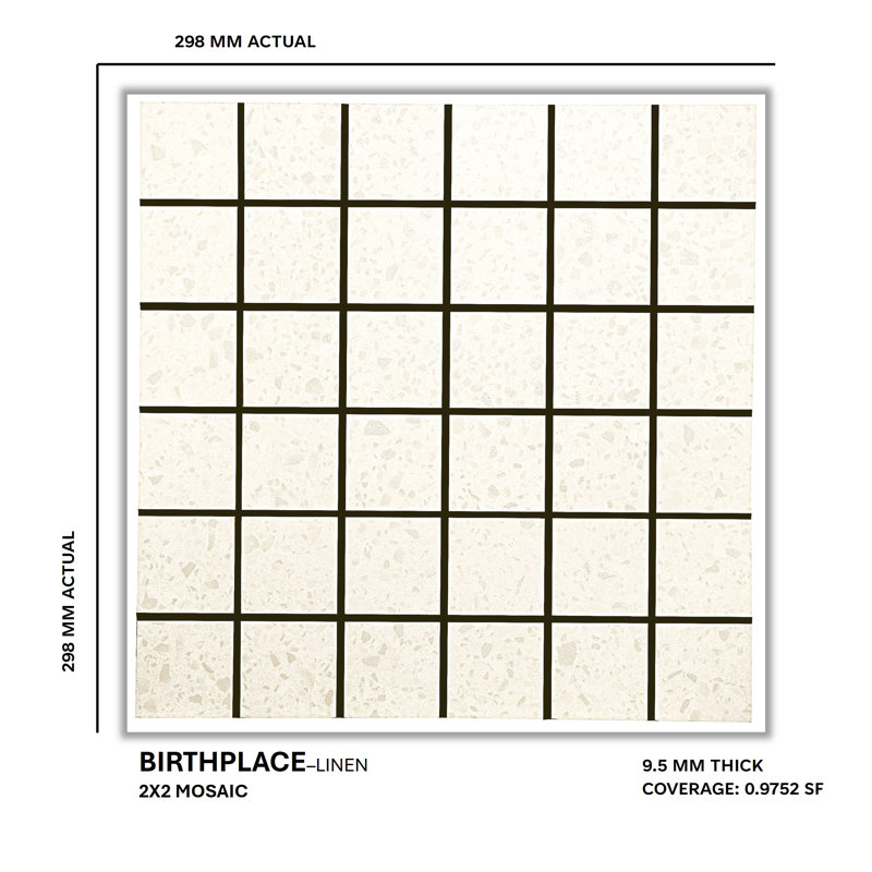Birthplace 2" W x 2" L Porcelain Terrazzo Look Tile Grid Mosaic Sheet, Linen