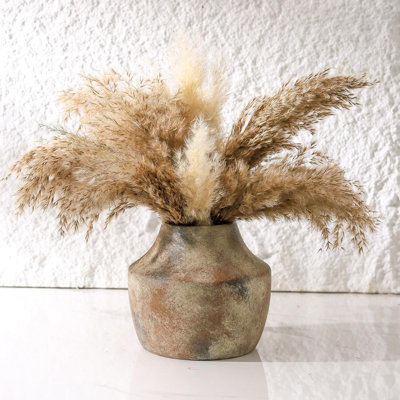 Handcrafted Ceramic Flower Vase, Rustic Farmhouse Decor Vase With Weathered Finish, Small Terracotta Vase For Home Decor, Living Room, Table, Shelf, And Mantel