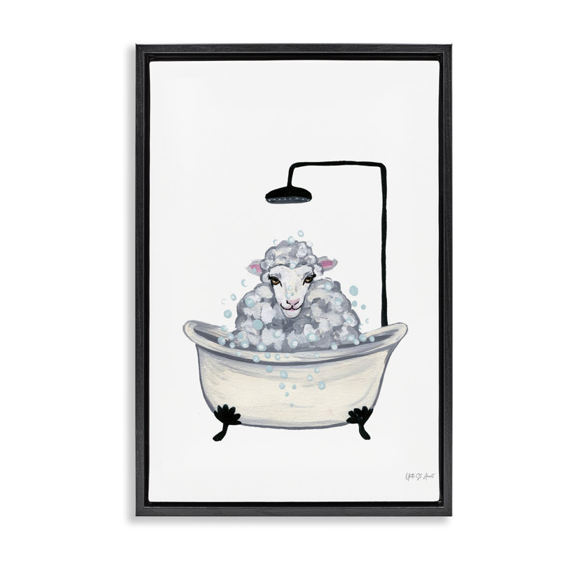 Toile flottante encadrée «Farm Sheep» par Yvette St. Amant, H 25 po x l 17 po, Cadre flottant noir de jais