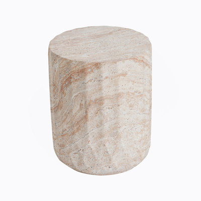 Outdoor/Indoor Lightweight Concrete Side Table,Cylinder Travertine Finish Accent Table