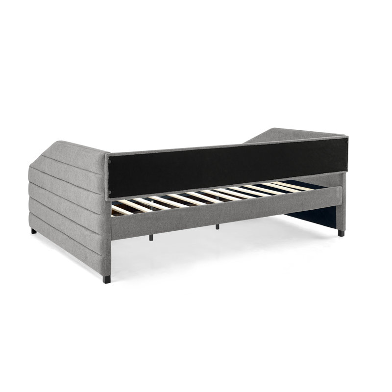 Grand lit de jour avec canapé-lit tapissier capitonné à deux tiroirs, tissu en lin, gris (88 po x 64,5 po x 34 po), Gris