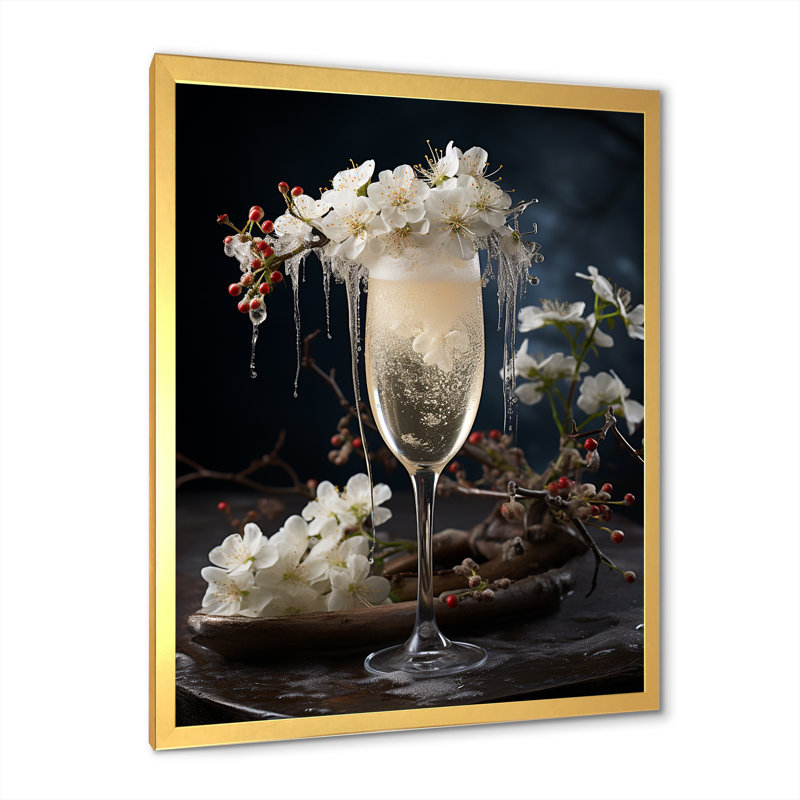 Champagne Blooms Bubbles and Bliss II - Champagne, art mural, Encadrement doré, H 40 po x l 30 po