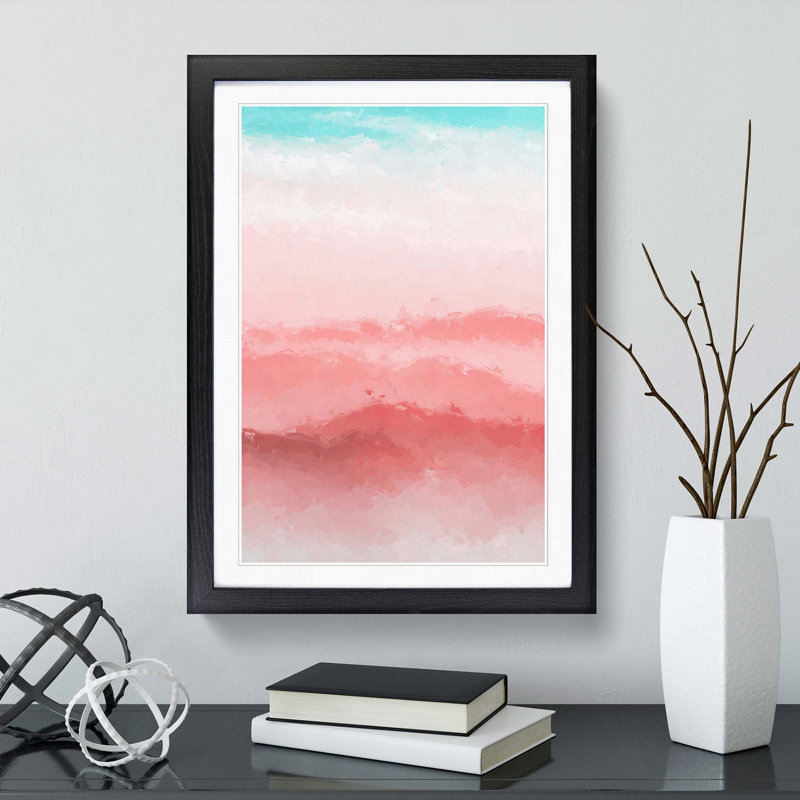 Pink Mountains in Abstract - Framed Print, 76cm H x 50cm W x 2cm D, Black