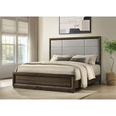 Arignote 63-Inch Eastern King Upholstered Panel Bed Grey And Dark Oak