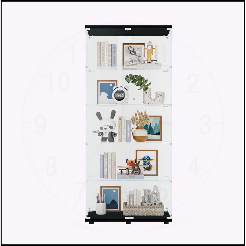 Vitrine polyvalente en verre à deux portes avec plusieurs tablettes, Noir, noir, noir, noir
