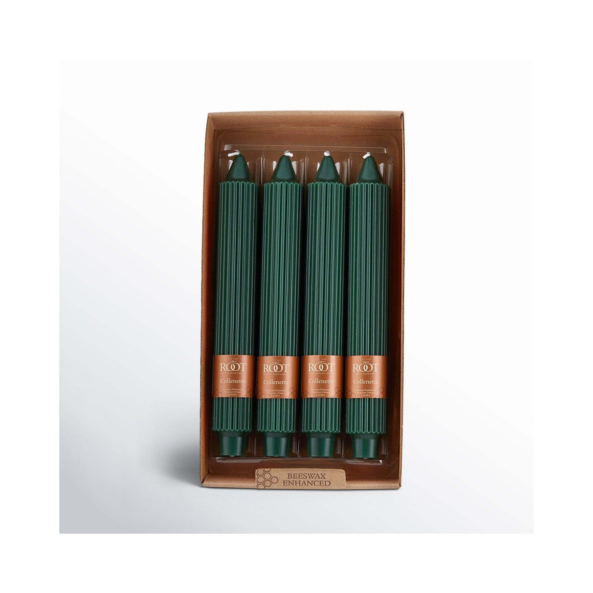 Grecian Collenette Unscented Taper Candle, 9" H x 1.25" W x 1.25" D, Green