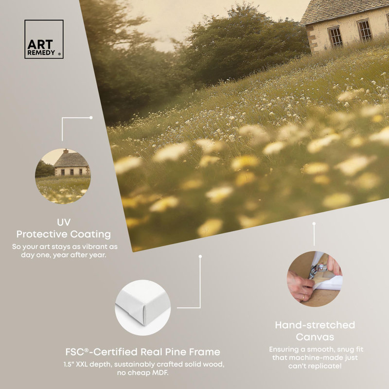 Pastoral Whimsy Beige and Green Landscape Canvas Art