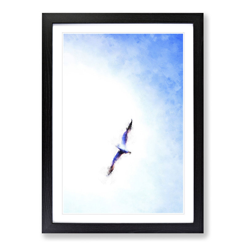 Flying Seagull Abstract - Picture Frame Painting Print, 33cm H x 24cm W x 2cm D, Black Framed