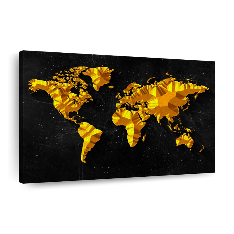 Carte du monde abstraite dorée, H 8 po x l 12 po x P 1 po