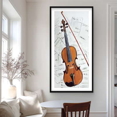 Violon sur feuille de musique - impression encadrée avec passe-partout