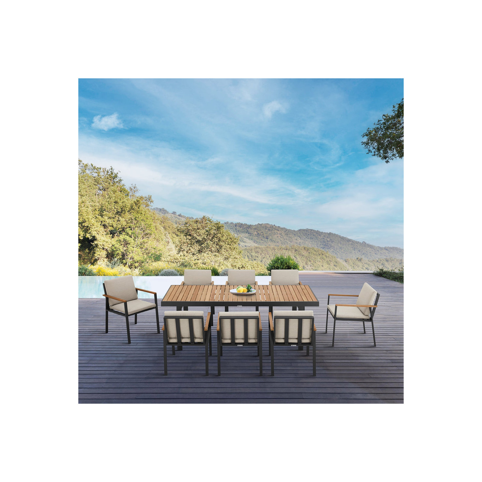 Anne Rectangular 8 - Person Outdoor Dining Set with Cushions